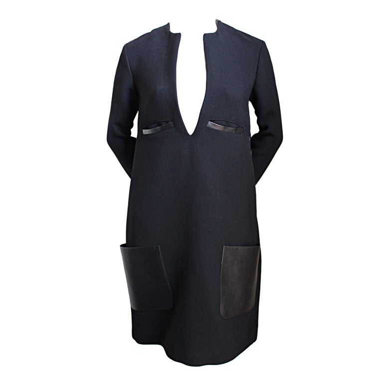 unworn CELINE by Phoebe Philo black dress with leather pockets