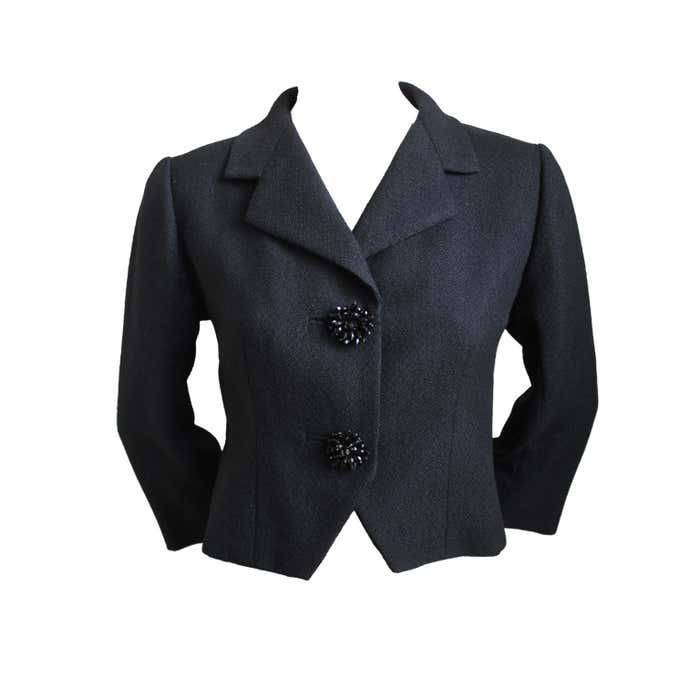 1950's BALENCIAGA haute couture black jacket with large buttons at 1stDibs