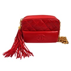 CHANEL red quilted lambskin leather bag with tassel