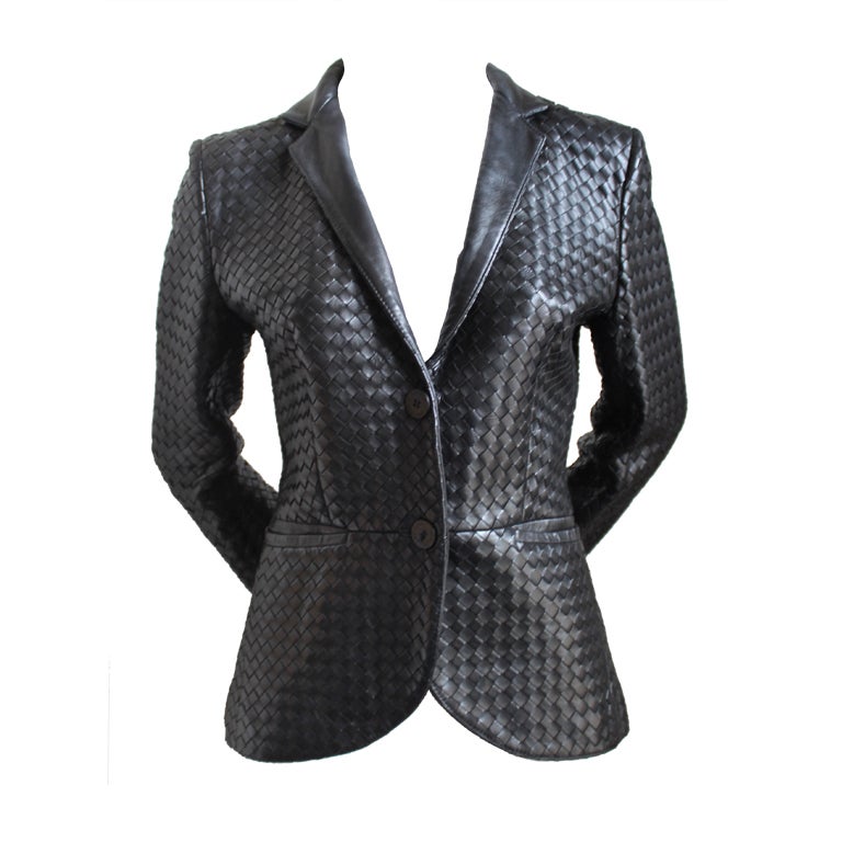 BOTTEGA VENETA black woven leather jacket