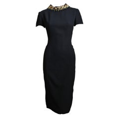 60's PIERRE BALMAIN couture black wool dress with beaded collar