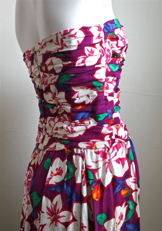CHRISTIAN DIOR silk floral printed ruched dress