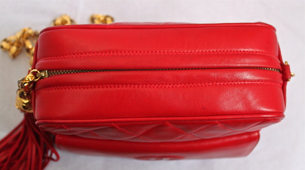 CHANEL red quilted lambskin leather bag with tassel