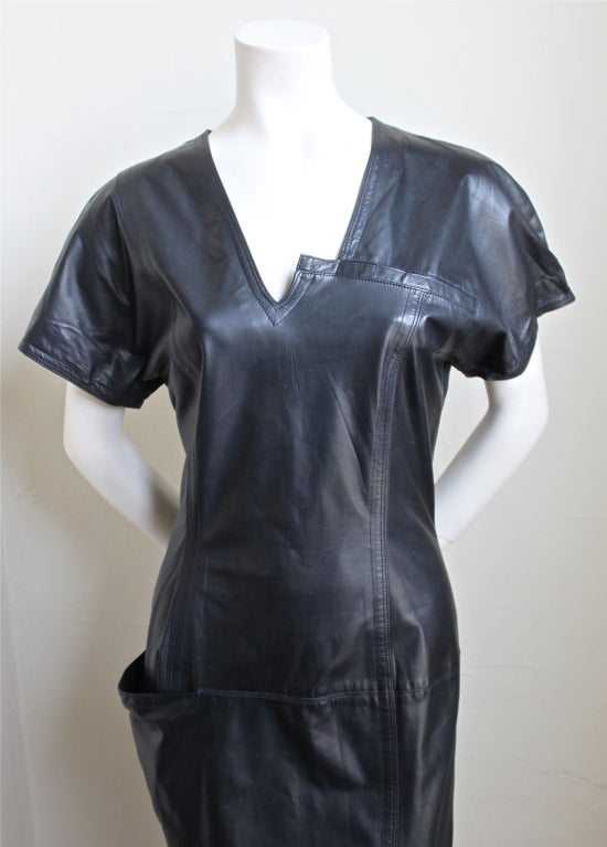 very rare 1980's GIANNI VERSACE asymmetrically cut leather dress