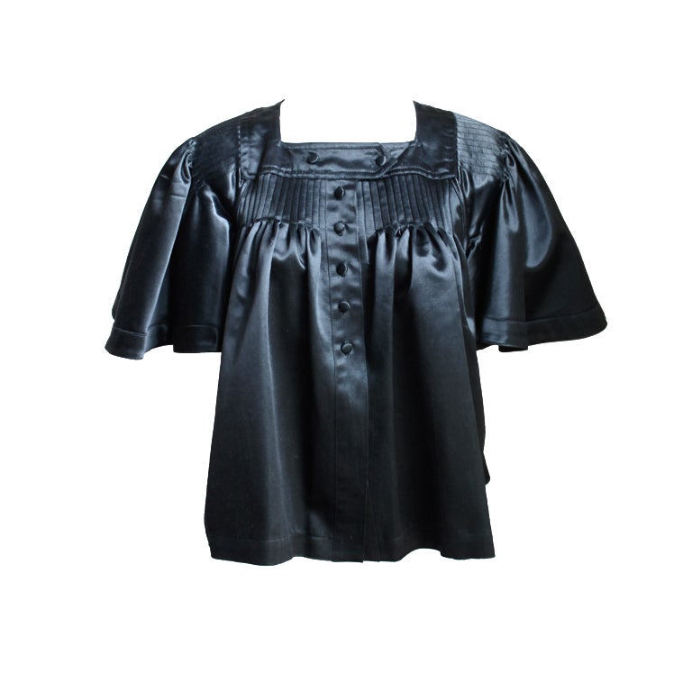 70's OSSIE CLARK QUORUM pleated black satin jacket WAS $475 NOW $225