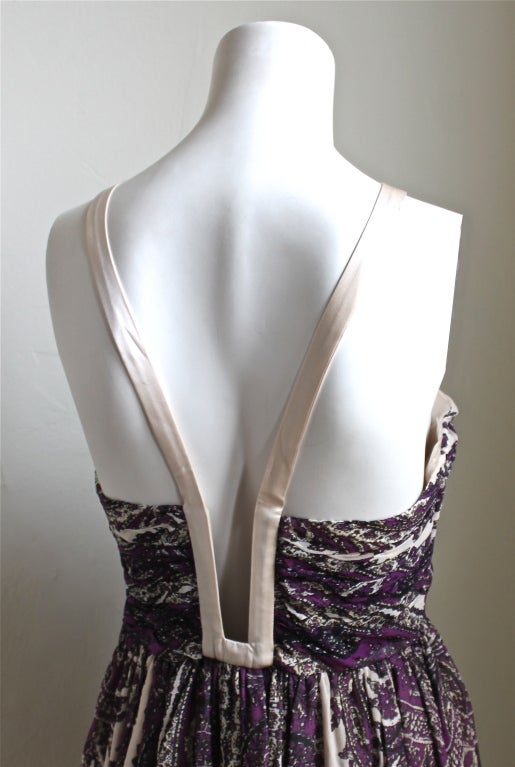 Gray ROBERTO CAVALLI silk paisley printed metallic floor length gown