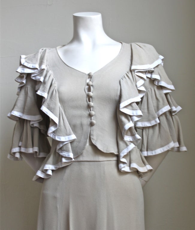 OSSIE CLARK for QUORUM ruffled moss crepe ensemble