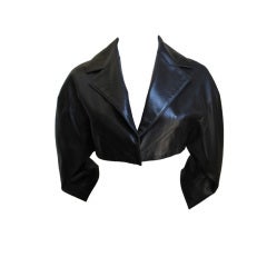 Vintage 1980's AZZEDINE ALAIA cropped black leather jacket
