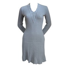 AZZEDINE ALAIA blue croched knit dress with flounced sleeves 3