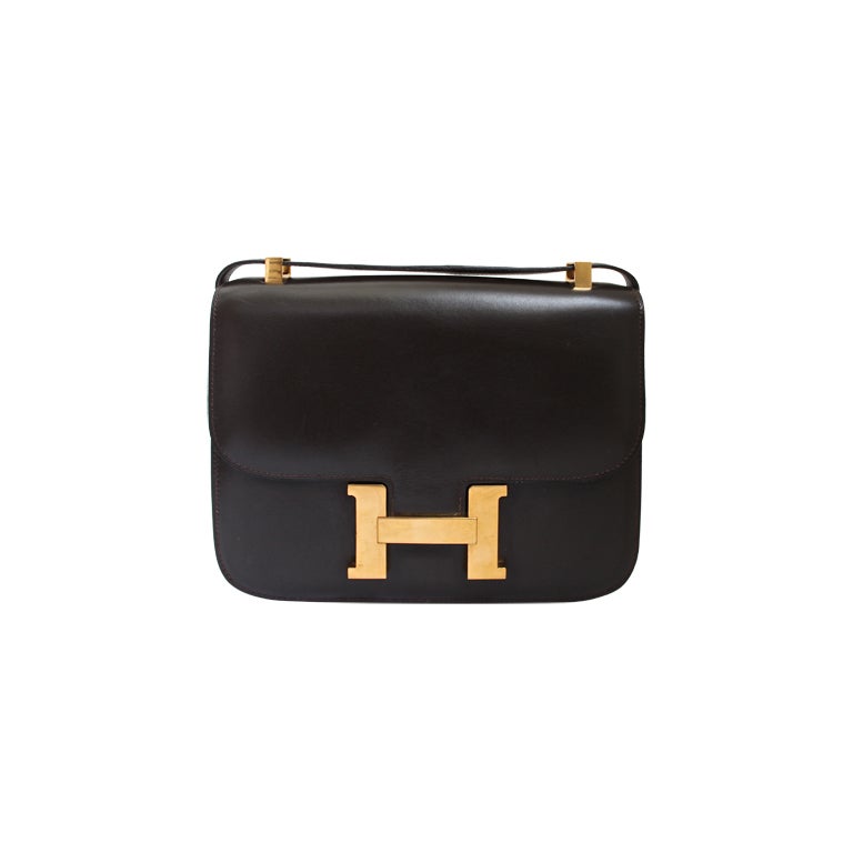 HERMES chocolate brown 23cm Constance with gold hardware - 1989