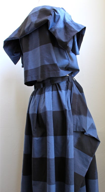 Very rare indigo blue and black cotton woven ikat dress from Issey Miyake dating to the early 1980's. Best fits a size small or medium (28