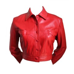 1980's AZZEDINE ALAIA red leather jacket with sweetheart seams