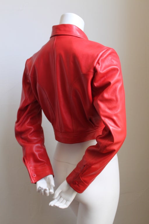 1980's AZZEDINE ALAIA red leather jacket with sweetheart seams