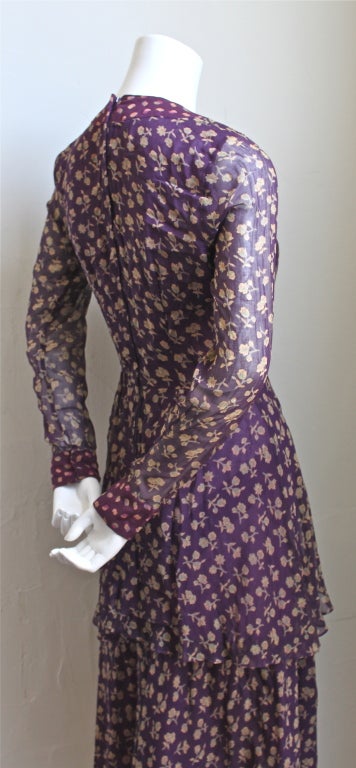 1970's THEA PORTER floral cotton voile tiered dress In Excellent Condition In San Fransisco, CA