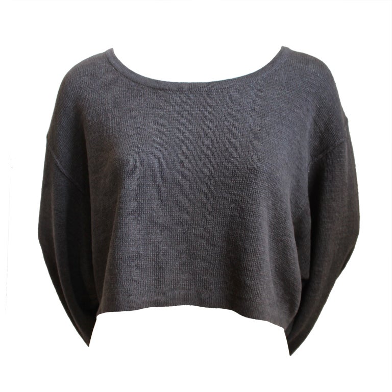 AZZEDINE ALAIA taupe oversized linen cropped sweater