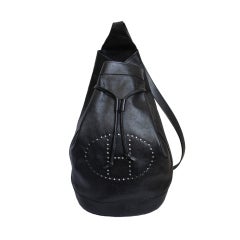 HERMES 'Marin' jet black leather bag - 45 cm