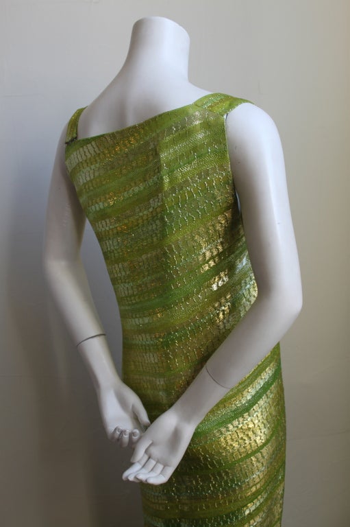 1960's BALENCIAGA haute couture metallic chartreuse gown 1