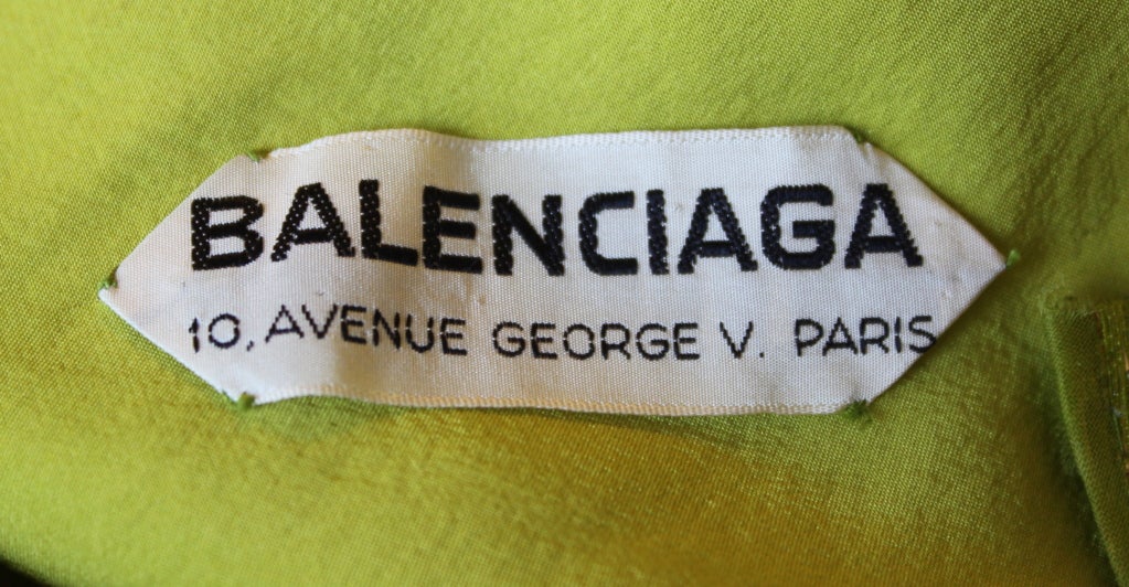 1960's BALENCIAGA haute couture metallic chartreuse gown 2