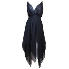 1970's YVES SAINT LAURENT black silk mousseline dress