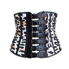AZZEDINE ALAIA leopard printed pony hair corset belt