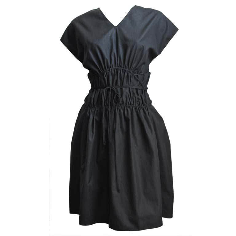 AZZEDINE ALAIA jet black cotton Grecian pleated dress at 1stDibs