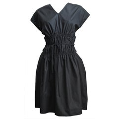 AZZEDINE ALAIA jet black cotton Grecian pleated dress