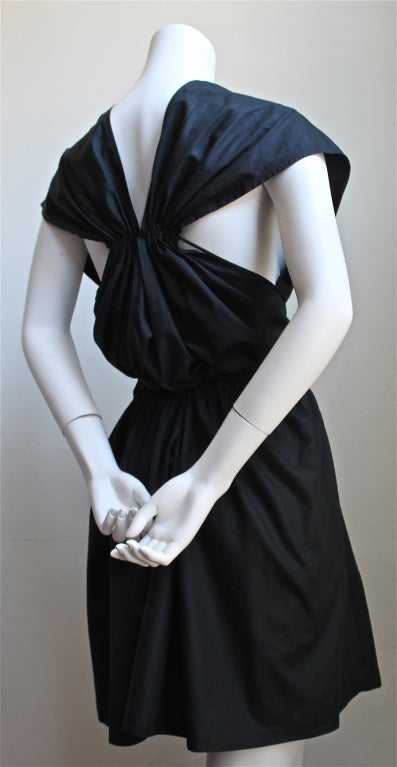 Women's AZZEDINE ALAIA jet black cotton Grecian pleated dress