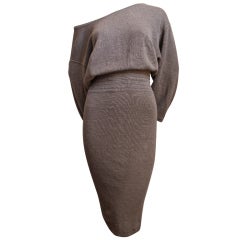 AZZEDINE ALAIA taupe linen knit dress with cut out back