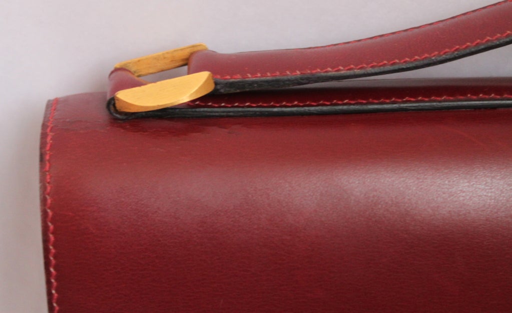 1972 Hermes burgundy leather bag with gilt brushed hardware 2