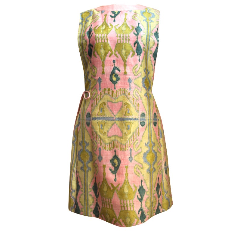 very rare 1960's PIERRE CARDIN hand printed silk tabard dress