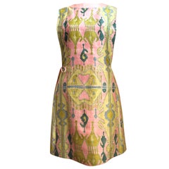 Vintage very rare 1960's PIERRE CARDIN hand printed silk tabard dress
