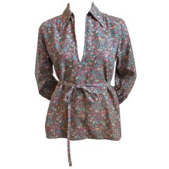 1970's YVES SAINT LAURENT floral peasant blouse with belt 5