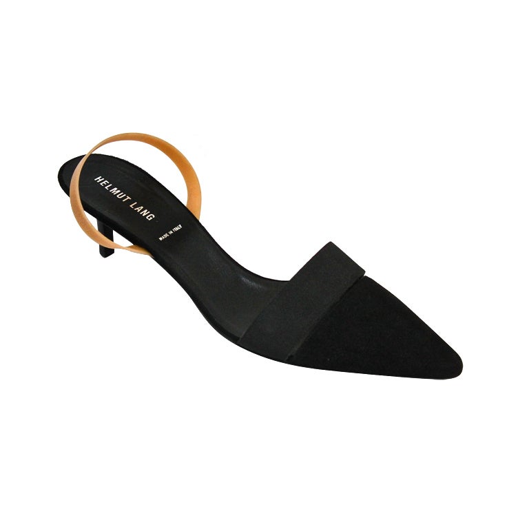 unworn 90's HELMUT LANG black suede heels with rubber straps at 1stDibs