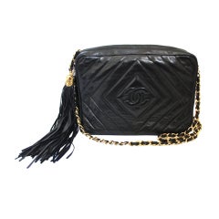 1980's CHANEL black leather quilted bag