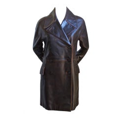 AZZEDINE ALAIA brown double breasted leather coat 1