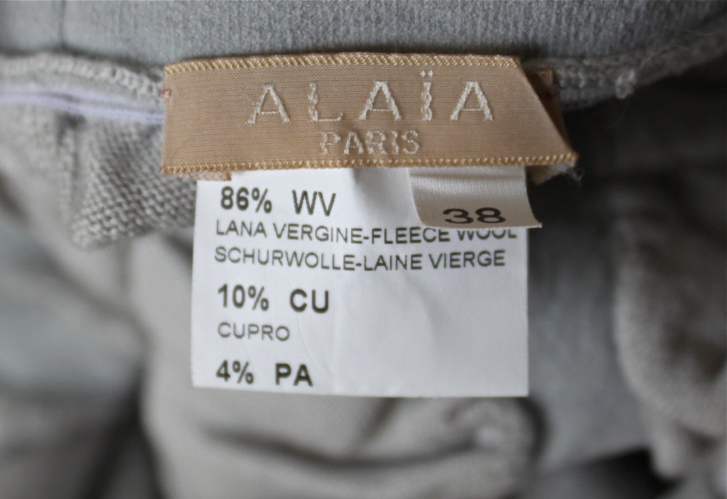 AZZEDINE ALAIA dove grey knit dress with ruching & chenille trim 1