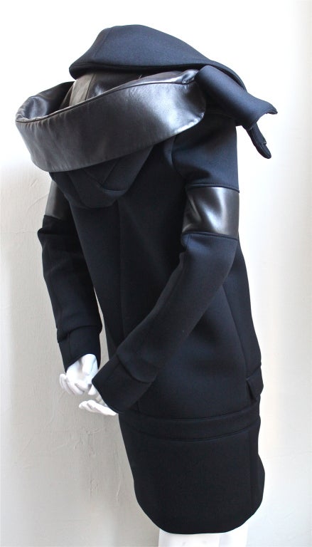 GIVENCHY scuba coat with leather hood