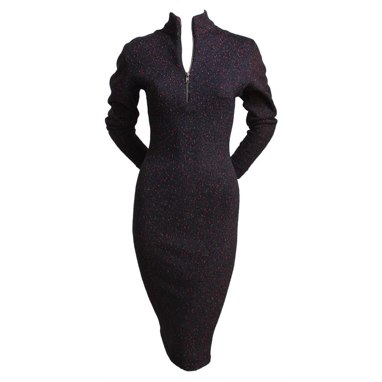 1980's AZZEDINE ALAIA flecked dress with brass zipper at 1stdibs