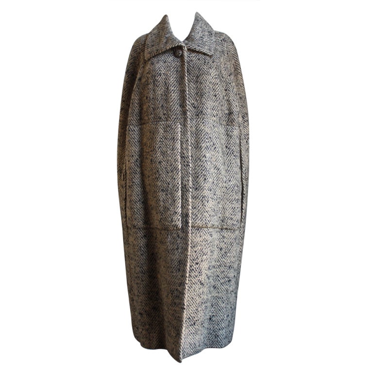 1960's CRISTOBAL BALENCIAGA haute couture wool tweed cape
