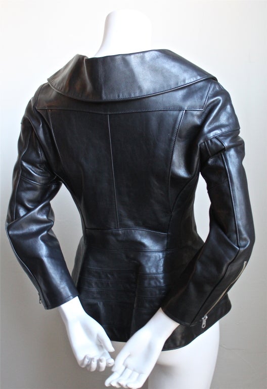 JUNYA WATANABE black leather jacket with peplum at 1stdibs