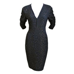 1990's PAMELA DENNIS black jersey dress with topaz rhinestones