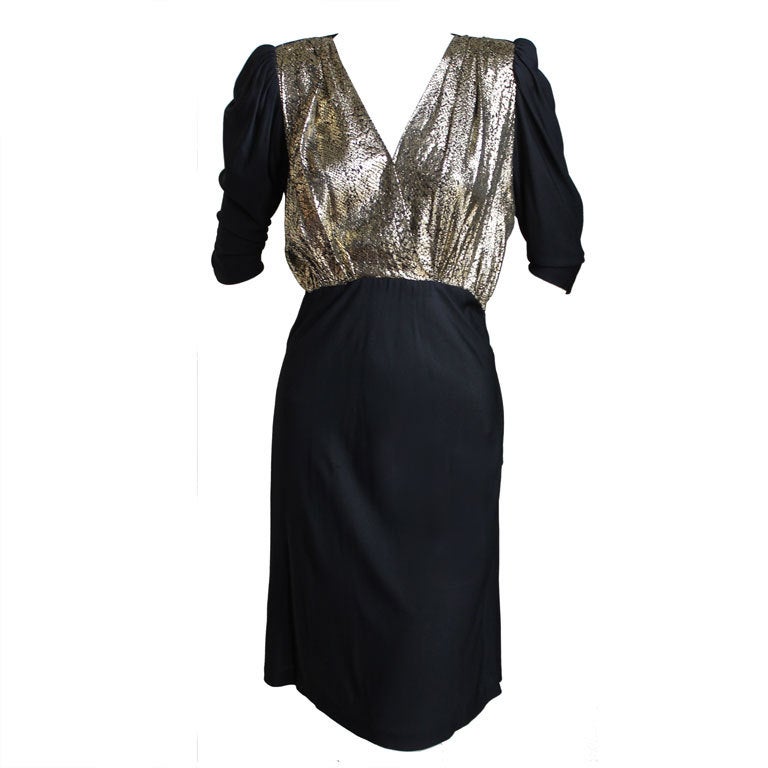 YVES SAINT LAURENT black jersey dress with metallic snake print For Sale