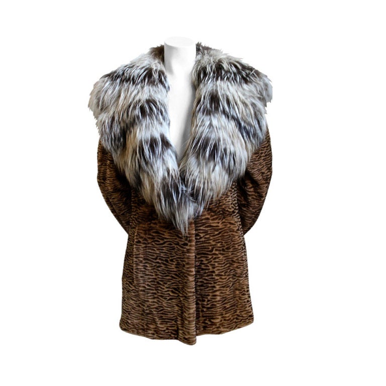 Neiman Marcus Sorbara carved mink coat with cross fox fur trim