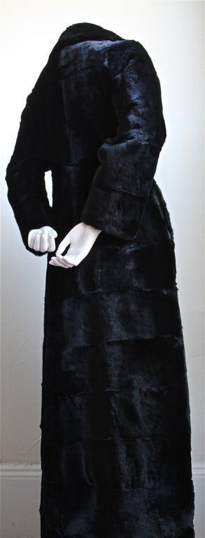1950's REVILLON full length sheared fur coat with gold buttons In Excellent Condition In San Fransisco, CA