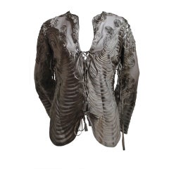 JEAN PAUL GAULTIER brown embroidered ribbon blouse 2