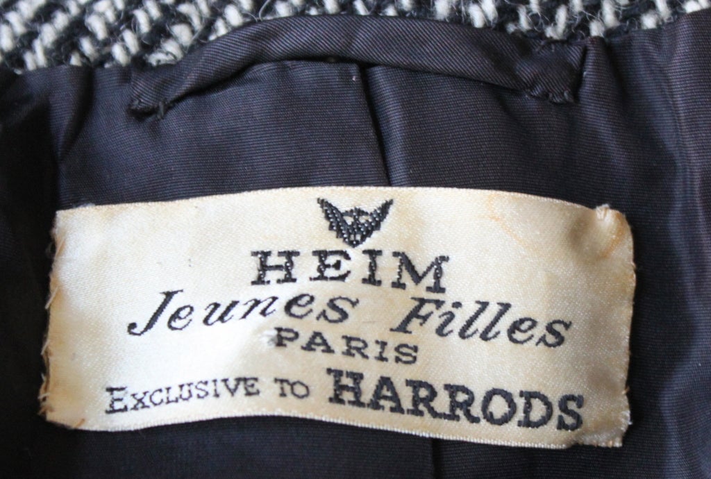 Gray 1950's JACQUES HEIM black wool cropped jacket For Sale