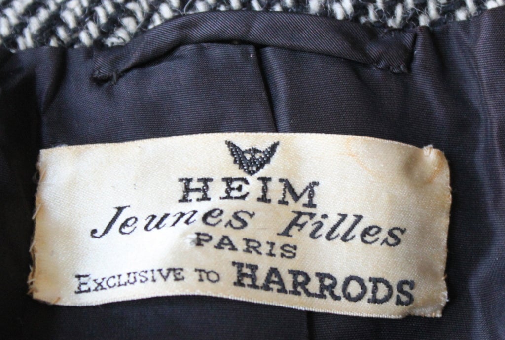 Gris Veste courte JACQUES HEIM en laine noire (années 1950) en vente