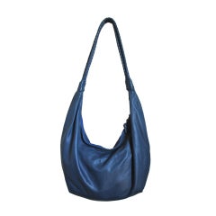 Vintage 1980's BOTTEGA VENETA blue leather large hobo bag with woven straps