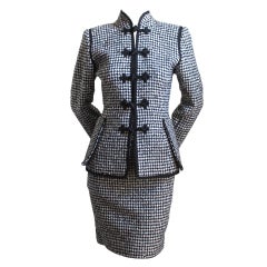 EMANUEL UNGARO black & white houndstooth suit with frog clousre