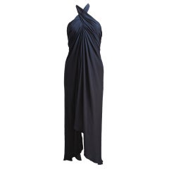 1980's OSCAR DE LA RENTA black silk Grecian gown